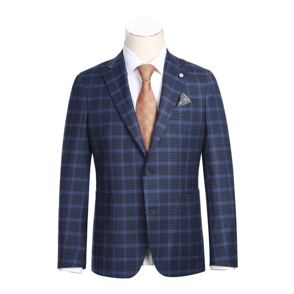 NEW PELAGO men's single breasted slim fit half canvas knit soft jacket in navy a